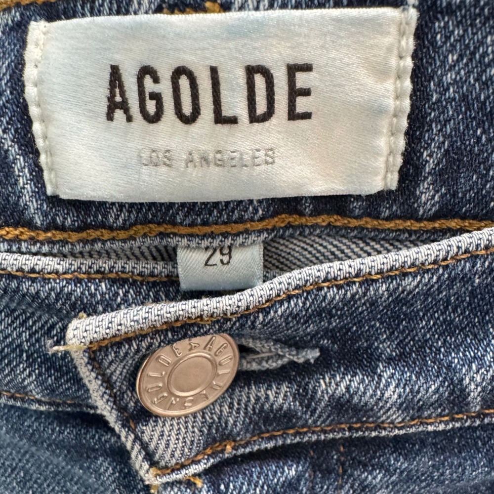 AGOLDE Nico High Rise Jeans Womens Size 29 Blue Button Fly Distressed Cropped - Picture 2 of 7